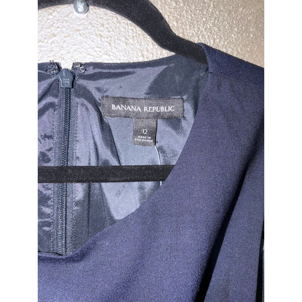 Banana Republic Navy Blue Ruched Faux Wrap Sleeveless Sheath Dress Size 12 NWT - Picture 9 of 10